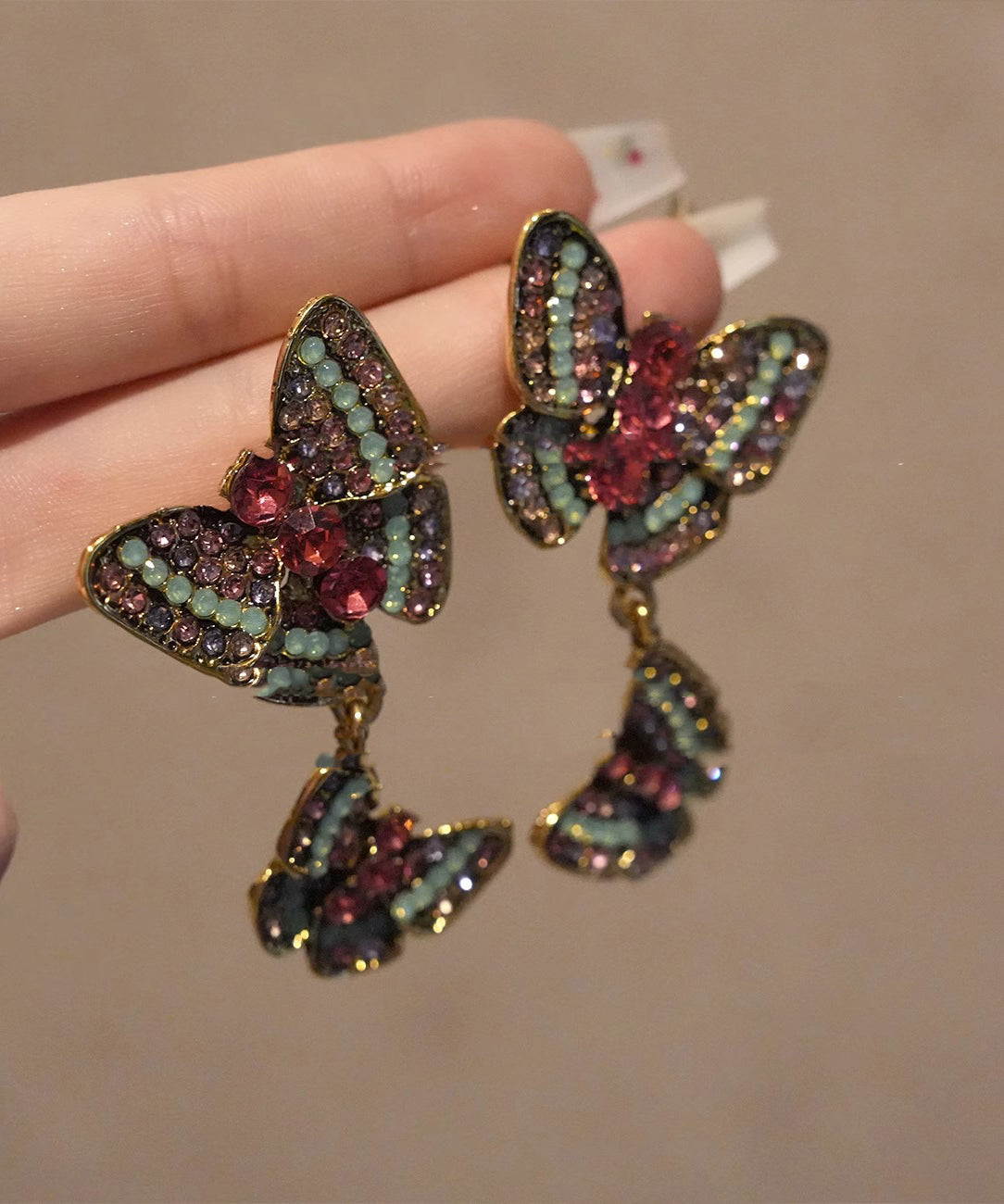 Oversize Rainbow Copper Zircon Butterfly Stud Earrings