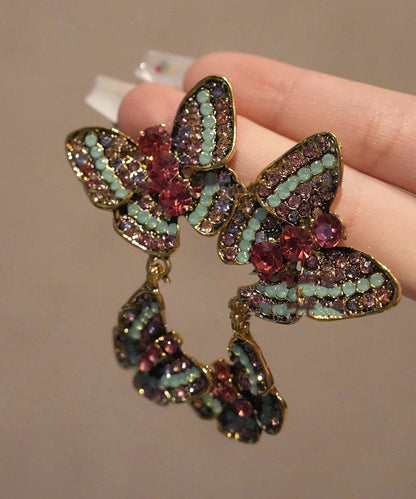 Oversize Rainbow Copper Zircon Butterfly Stud Earrings
