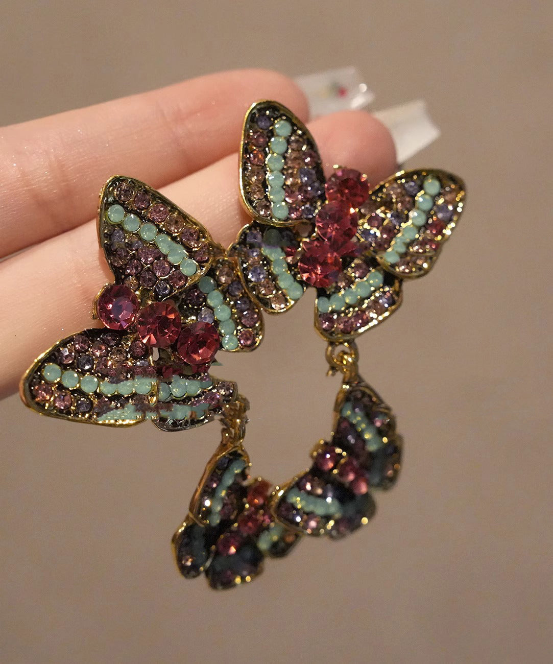 Oversize Rainbow Copper Zircon Butterfly Stud Earrings