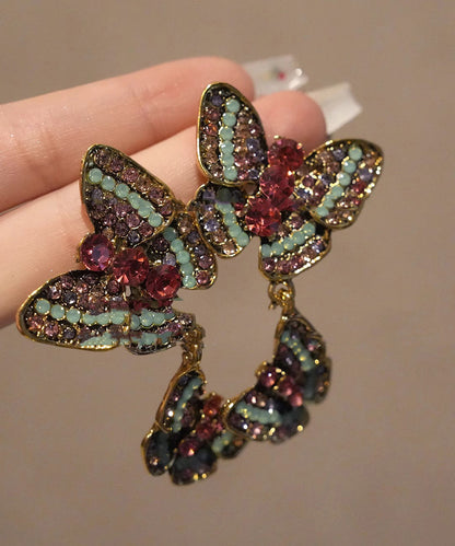 Oversize Rainbow Copper Zircon Butterfly Stud Earrings