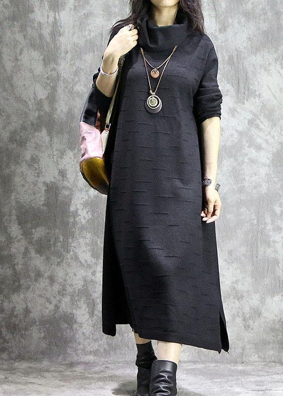 Oversized black Sweater dresses DIY high neck Ugly fall knitwear - SooLinen