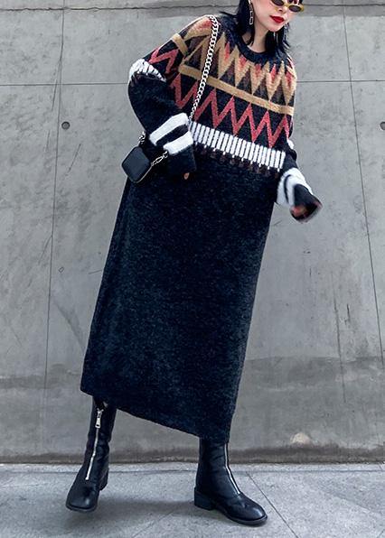 Oversized black Sweater weather Classy Geometric DIY winter knitted tops - SooLinen