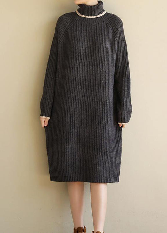 Oversized black gray Sweater outfits Refashion Largo high lapel collar sweater dress - SooLinen