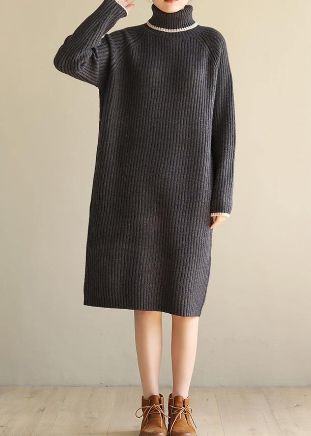 Oversized black gray Sweater outfits Refashion Largo high lapel collar sweater dress - SooLinen