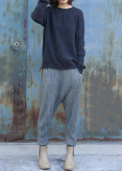 Oversized black gray knit blouse side open casual o neck sweaters - SooLinen