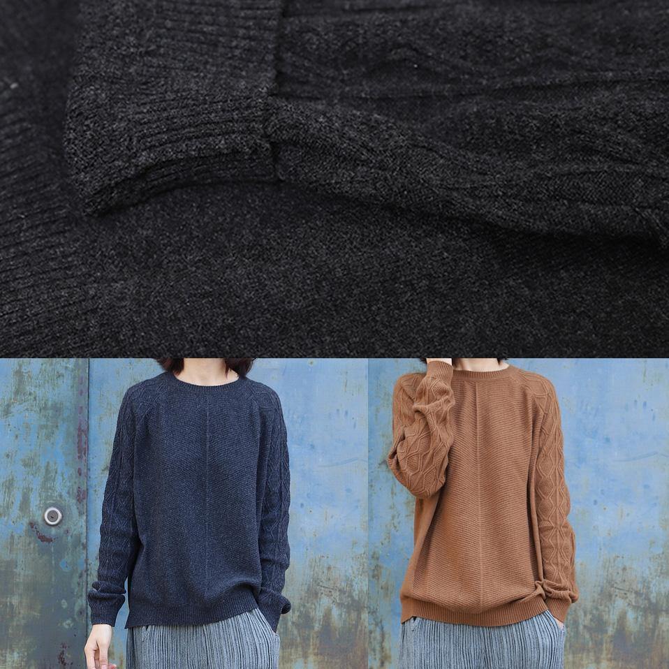 Oversized black gray knit blouse side open casual o neck sweaters - SooLinen