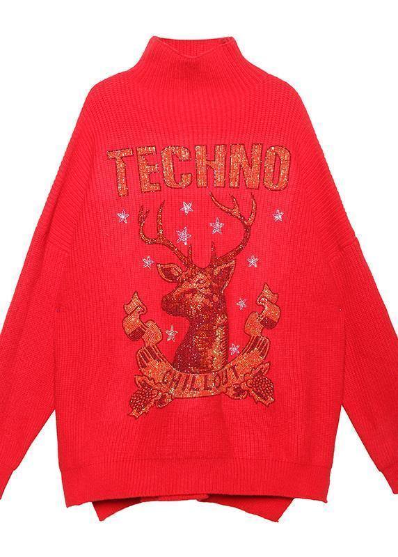 Oversized black knitted top side open plus size half high neck sweaters - SooLinen