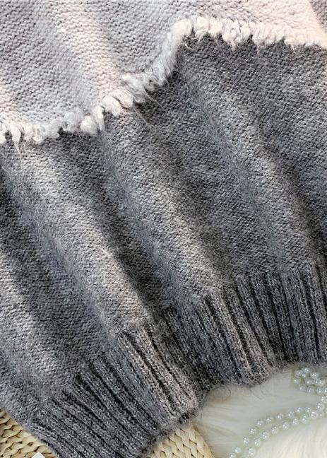 Oversized gray clothes For Women fashion  oversize patchwork knit sweat tops - SooLinen