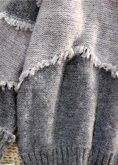 Oversized gray clothes For Women fashion  oversize patchwork knit sweat tops - SooLinen