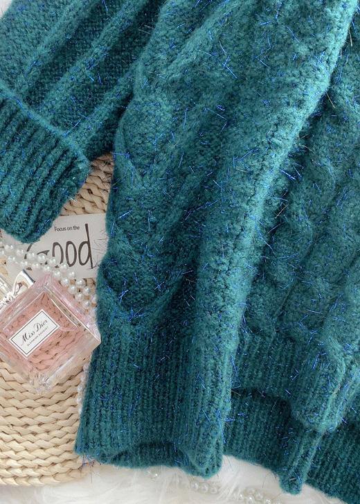 Oversized high neck  green knit tops plus size asymmetric hem crane tops - SooLinen