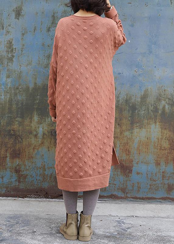 Oversized pink  Sweater outfits Quotes side open Largo winter knit dress - SooLinen