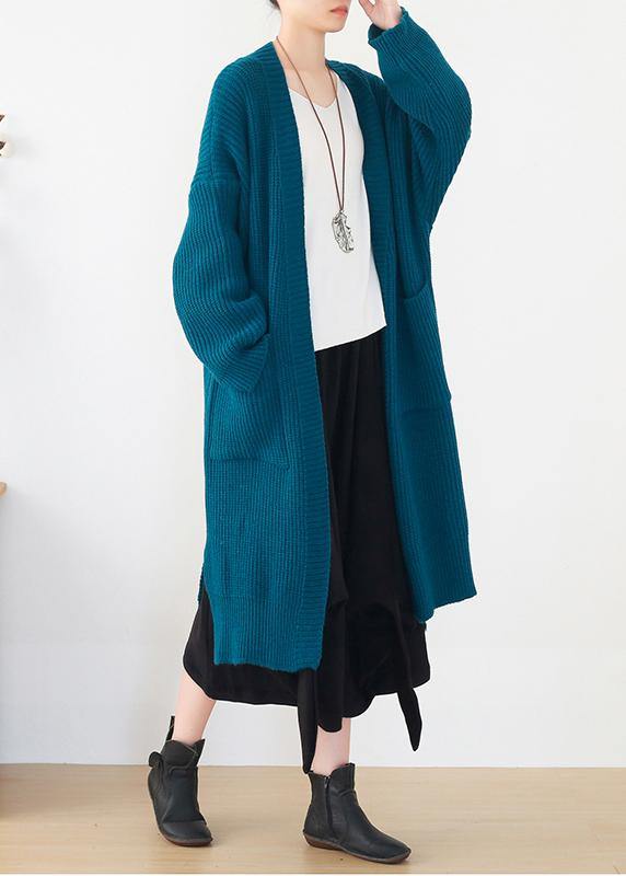 Oversized spring knit sweat tops oversize blue side open knitted cardigans - SooLinen