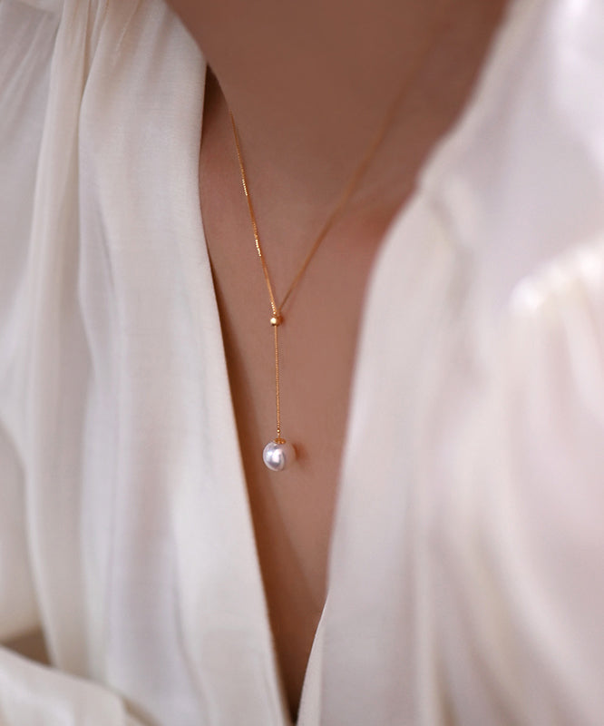 Pearl 14K Gold Pendant Necklace Golden Lntense Light Small Lamp Y Chain