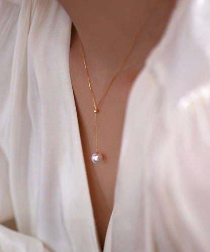 Pearl 14K Gold Pendant Necklace Golden Lntense Light Small Lamp Y Chain