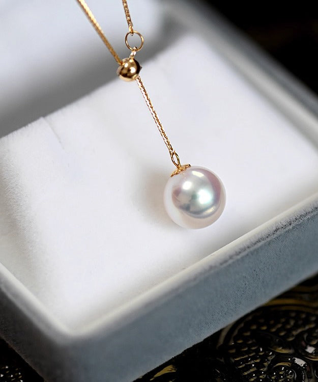Pearl 14K Gold Pendant Necklace Golden Lntense Light Small Lamp Y Chain