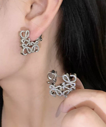 Personalized Fashion Silver Geometric Hollow Zircon Square Earrings