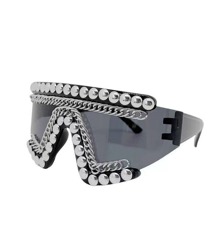 Personalized Large Frame One-Piece Motorcycle Sunglasses With Rivets
