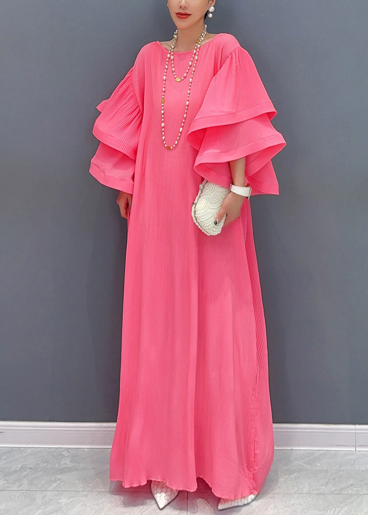 Pink Bubble Sleeve Gown's Cotto Long Dress Fairy Tale Stroll