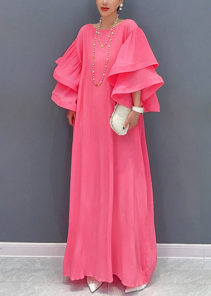 Pink Bubble Sleeve Gown's Cotto Long Dress Fairy Tale Stroll