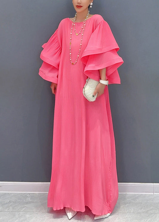 Pink Bubble Sleeve Gown's Cotto Long Dress Fairy Tale Stroll