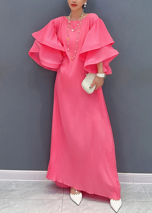 Pink Bubble Sleeve Gown's Cotto Long Dress Fairy Tale Stroll