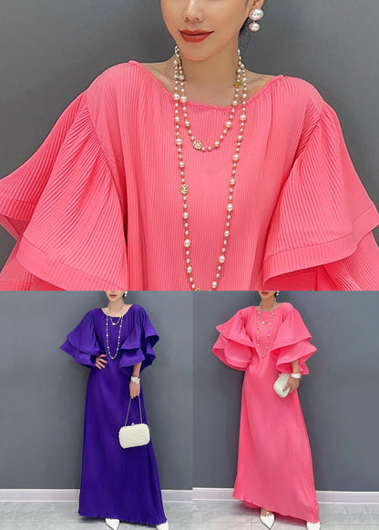 Pink Bubble Sleeve Gown's Cotto Long Dress Fairy Tale Stroll