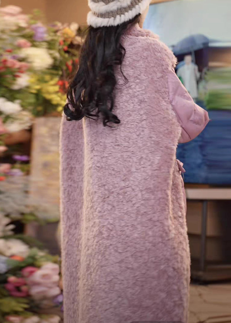 Pink Button Pockets Patchwork Duck Down Coats Stand Collar