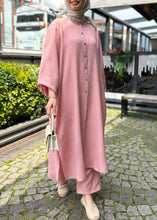 Load image into Gallery viewer, Pink Button Side Open Cotton Two Piece Set O Neck Spring
