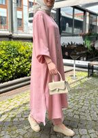 Pink Button Side Open Cotton Two Piece Set O Neck Spring