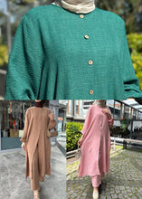 Load image into Gallery viewer, Pink Button Side Open Cotton Two Piece Set O Neck Spring