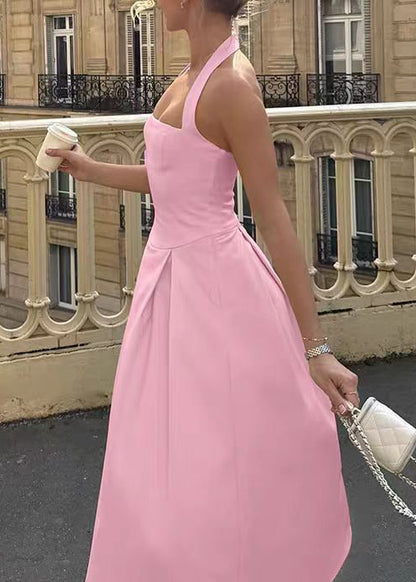 Pink Cotton Dress Backless Exra Large Hem Sleeveless