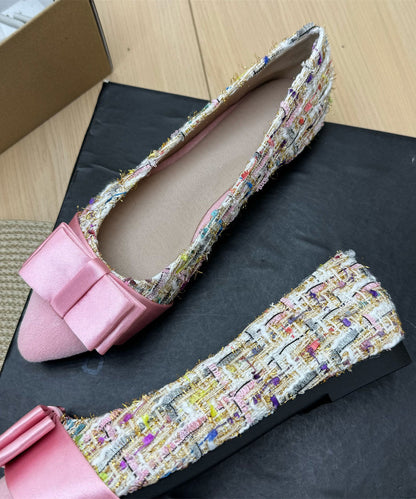 Pink Cotton Fabric Chic Splicing Bow Flat Feet Shoes Pointed Toe