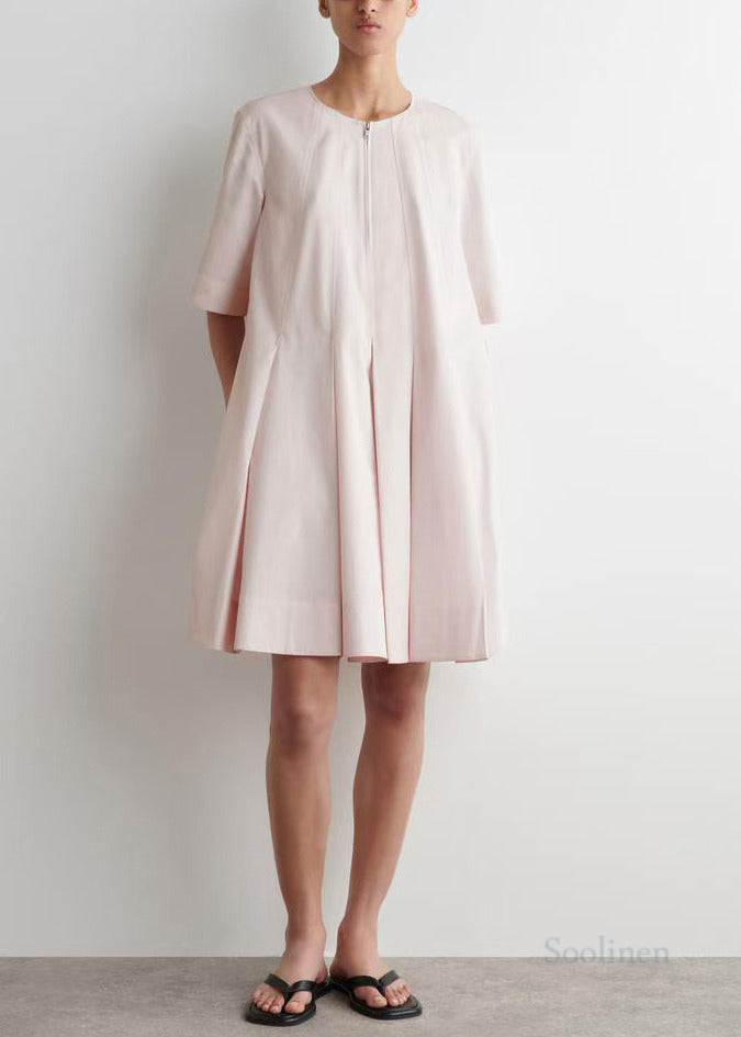 Pink Cotton Mini Dresses Zip Up Exra Large Hem Half Sleeve