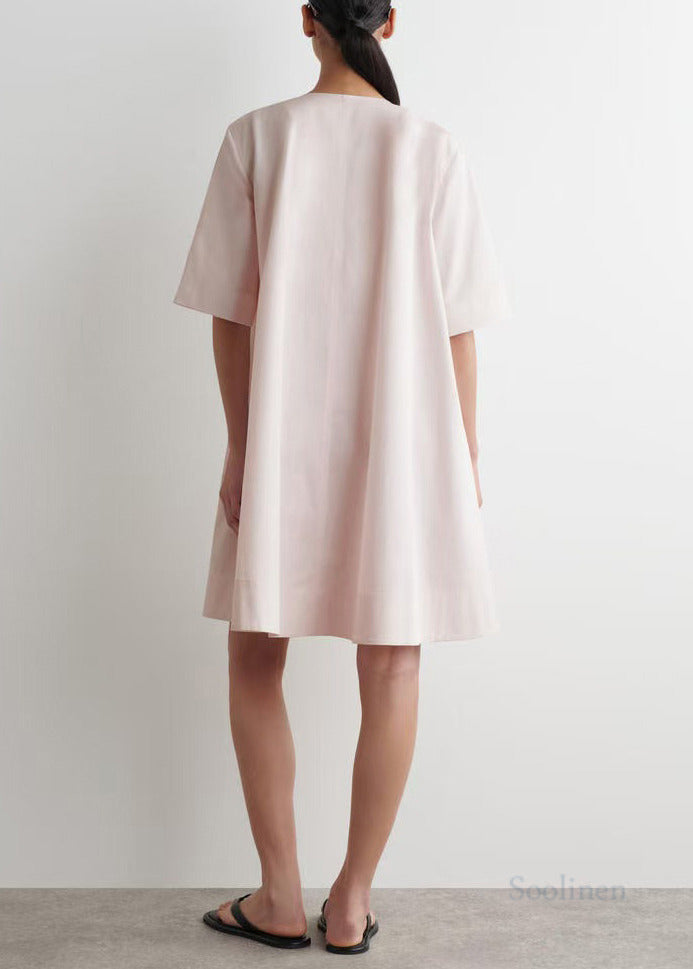 Pink Cotton Mini Dresses Zip Up Exra Large Hem Half Sleeve