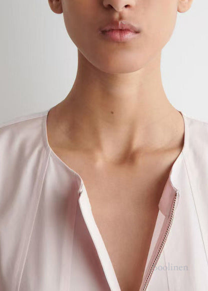 Pink Cotton Mini Dresses Zip Up Exra Large Hem Half Sleeve