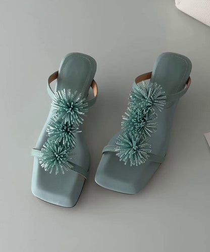 Pink Faux Leather Floral Zircon Splicing Slide Sandals