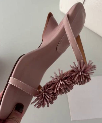 Pink Faux Leather Floral Zircon Splicing Slide Sandals