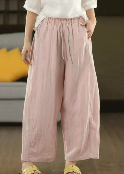 Pink Hollow Out Drawstring Solid Harem Pants