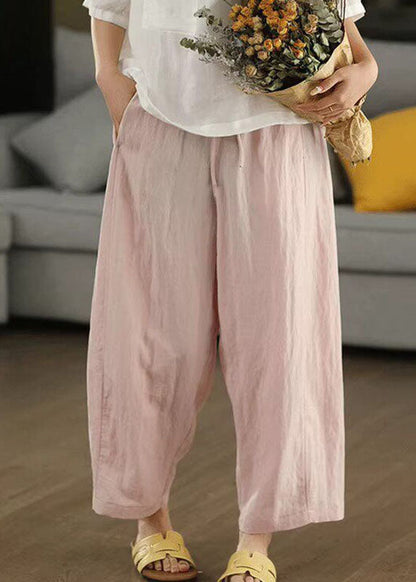 Pink Hollow Out Drawstring Solid Harem Pants
