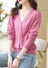 Load image into Gallery viewer, Pink Hollow Out Ice Size Cozy Knit Cardigans Long Sleeve
