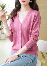 Load image into Gallery viewer, Pink Hollow Out Ice Size Cozy Knit Cardigans Long Sleeve