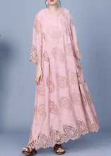 Load image into Gallery viewer, Pink Hollow Out Pockets Cotton Long Dresses Asymmetrical Spring