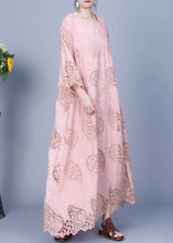 Load image into Gallery viewer, Pink Hollow Out Pockets Cotton Long Dresses Asymmetrical Spring
