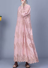 Load image into Gallery viewer, Pink Hollow Out Pockets Cotton Long Dresses Asymmetrical Spring