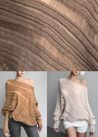 Pink Hollow Out Thin Knit Knit Shirts Cold Shoulder Batwing Sleeve
