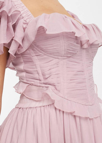 Pink Hollow Out Wrinkled Cotton Summer Dresses Square Collar