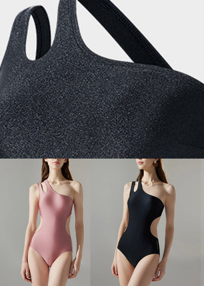Pink One Shoulder Patchwork Bodysuit Swimwear