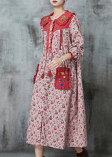 Load image into Gallery viewer, Pink Patchwork Linen Holiday Dresses Embroidered Print Spring