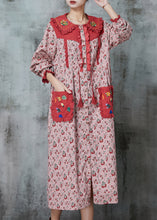 Load image into Gallery viewer, Pink Patchwork Linen Holiday Dresses Embroidered Print Spring