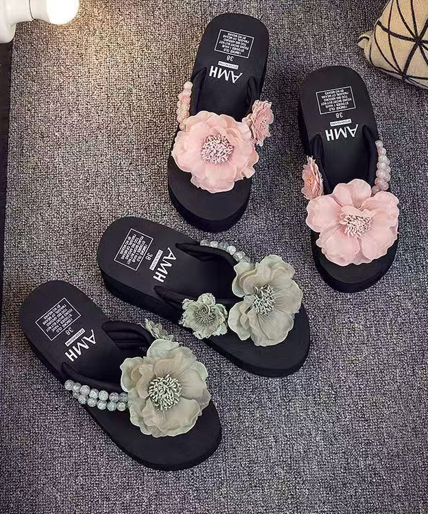 Pink Platform Faux Leather Beautiful Flower Flip Flops